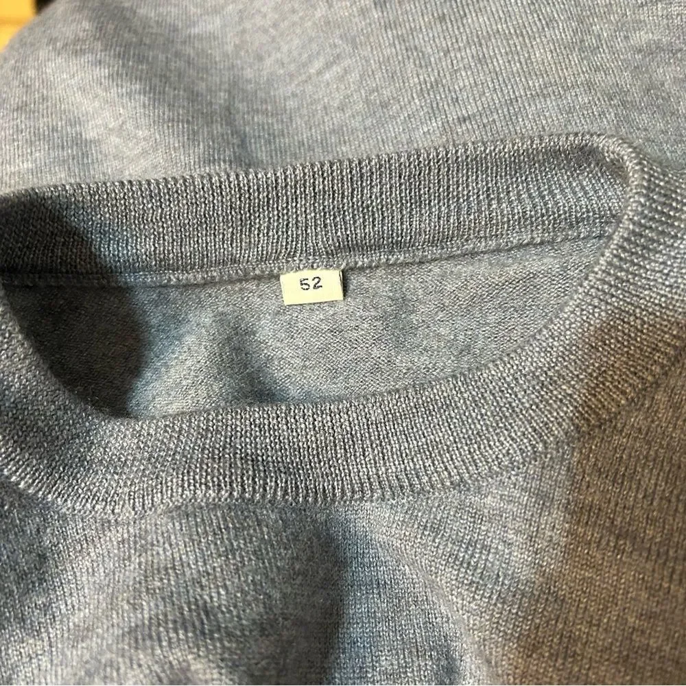 Blue Men's Crewneck Sweater Wool Silk Cashmere Size 52 Large Minimal Luxury
